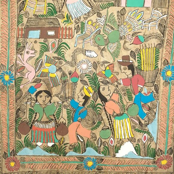 Mexican painting Eleazer Arsenio original vintage folk art work on amate paper - Picture 5 of 8